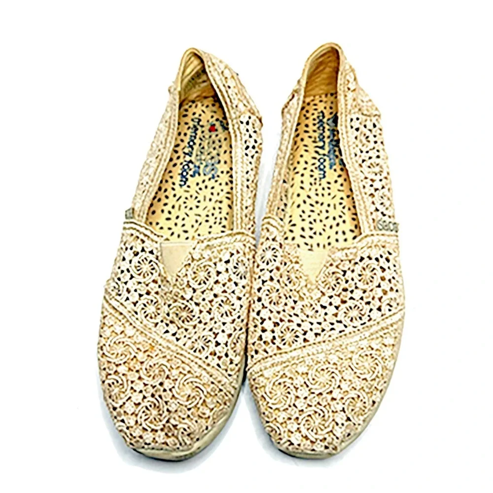 BOBS from Skechers Crochet Lace Slip-On Shoes Women's 8.5 Ivory Boho Cottagecore